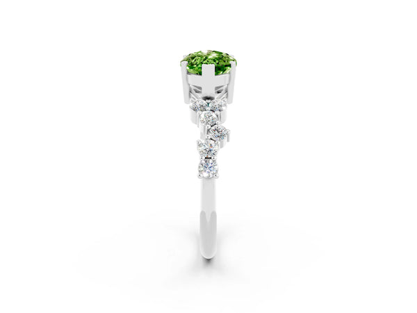 Silver Marquise Cut Peridot Scattered Round Accent Ring with Prong Setting