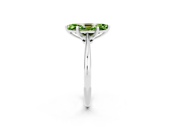 Silver Marquise Cut Peridot Solitaire Engagement Ring with Classic Band and Four-Prong Setting