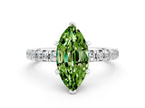 Silver Marquise Cut Peridot Solitaire Pavé Engagement Ring with Round Band and Prong Setting_102