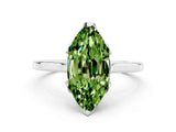 Silver Marquise Cut Peridot Solitaire Ring with Flower Prong Setting and Classic Band