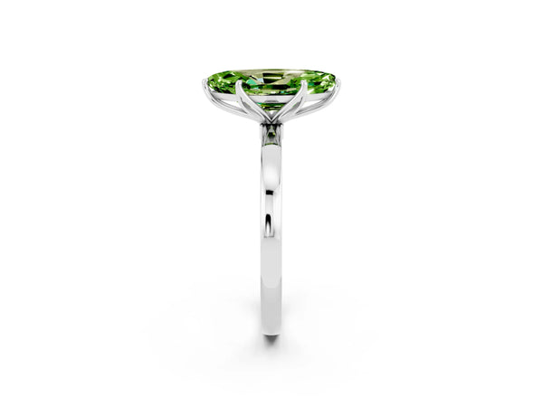 Silver Marquise Cut Peridot Solitaire Ring with Thin Band and Prong Setting
