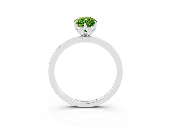 Silver Marquise Cut Peridot Solitaire Ring with Thin Band and Prong Setting