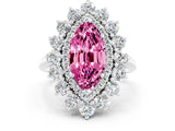 Silver Marquise Cut Pink Sapphire Floral Double Halo Engagement Ring with Prong Setting_138