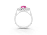 Silver Marquise Cut Pink Sapphire Floral Double Halo Engagement Ring with Prong Setting_141
