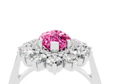 Silver Marquise Cut Pink Sapphire Floral Double Halo Engagement Ring with Prong Setting_142