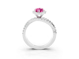 Silver Marquise Cut Pink Sapphire Halo Ring with Round Split Shank and Prong Setting_87
