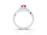 Silver Marquise Cut Pink Sapphire  Halo Twist Band Solitaire Prong Setting Ring_15