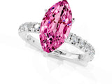 Silver Marquise Cut Pink Sapphire Pavé Solitaire Ring with Round Band and Prong Setting_43