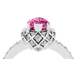Silver Marquise Cut Pink Sapphire Scalloped Halo Engagement Ring with Round Shared Prong Band_34