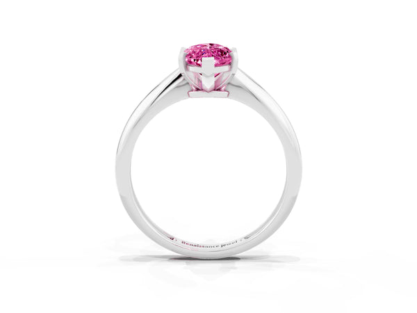 Silver Marquise Cut Pink Sapphire Solitaire Engagement Ring with Classic Band and Four-Prong Setting