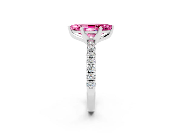 Silver Marquise Cut Pink Sapphire Solitaire Pavé Engagement Ring with Round Band and Prong Setting
