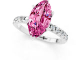 Silver Marquise Cut Pink Sapphire Solitaire Ring with Round  Pavé Band and Four-Prong Setting_37