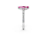 Silver Marquise Cut Pink Sapphire Solitaire Ring with Round  Pavé Band and Four-Prong Setting_38