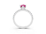 Silver Marquise Cut Pink Sapphire Solitaire Ring with Round  Pavé Band and Four-Prong Setting_39