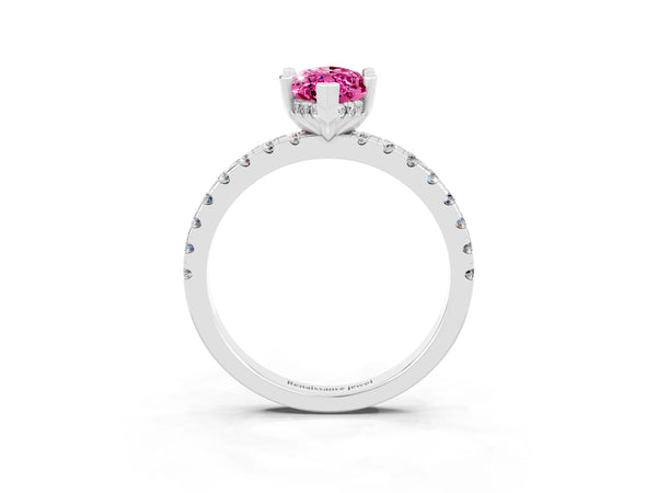Sterling Silver Marquise Lab-Grown Pink Sapphire Hidden Halo Engagement Ring