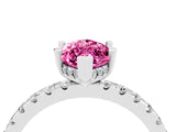 Silver Marquise Cut Pink Sapphire Solitaire Ring with Round  Pavé Band and Four-Prong Setting_40