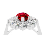 Silver Marquise Cut Ruby Floral Double Halo Engagement Ring with Prong Setting_148