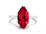Silver Marquise Cut Ruby Solitaire Ring with Flower Prong Setting and Classic Band