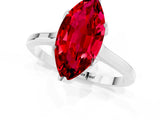 Silver Marquise Cut Ruby Solitaire Ring with Flower Prong Setting and Classic Band_1
