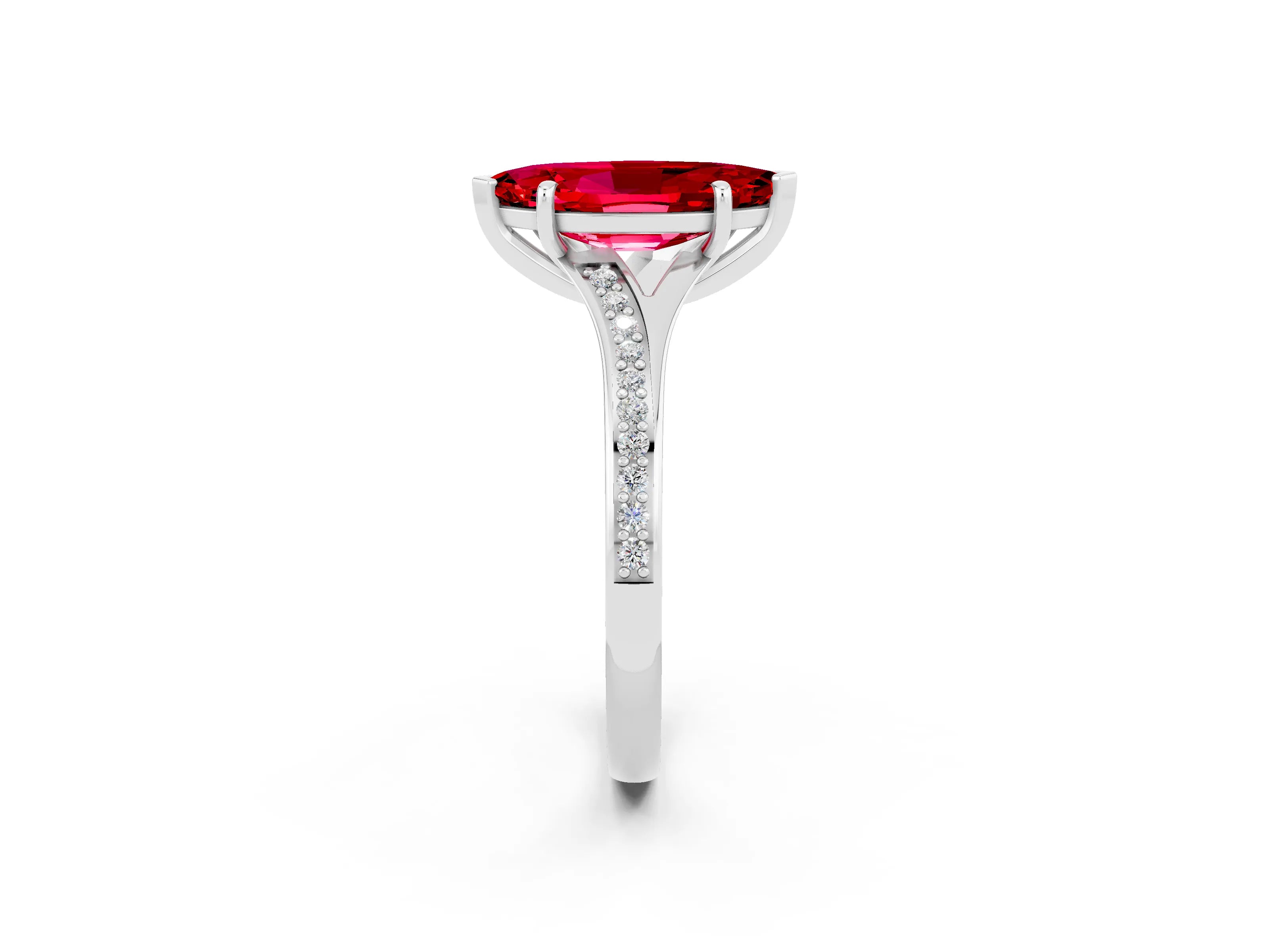 Silver Marquise Cut Ruby Solitaire Ring with Pavé Band and Prong Setting_14
