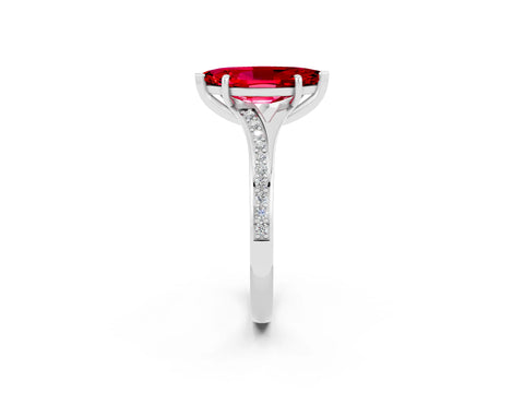 Silver Marquise Cut Ruby Solitaire Ring with Pavé Band and Prong Setting_14