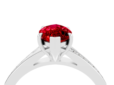 Silver Marquise Cut Ruby Solitaire Ring with Pavé Band and Prong Setting_16