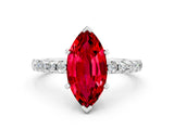Silver Marquise Cut Ruby Solitaire Ring with Round  Pavé Band and Four-Prong Setting_24