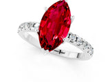 Silver Marquise Cut Ruby Solitaire Ring with Round  Pavé Band and Four-Prong Setting_25