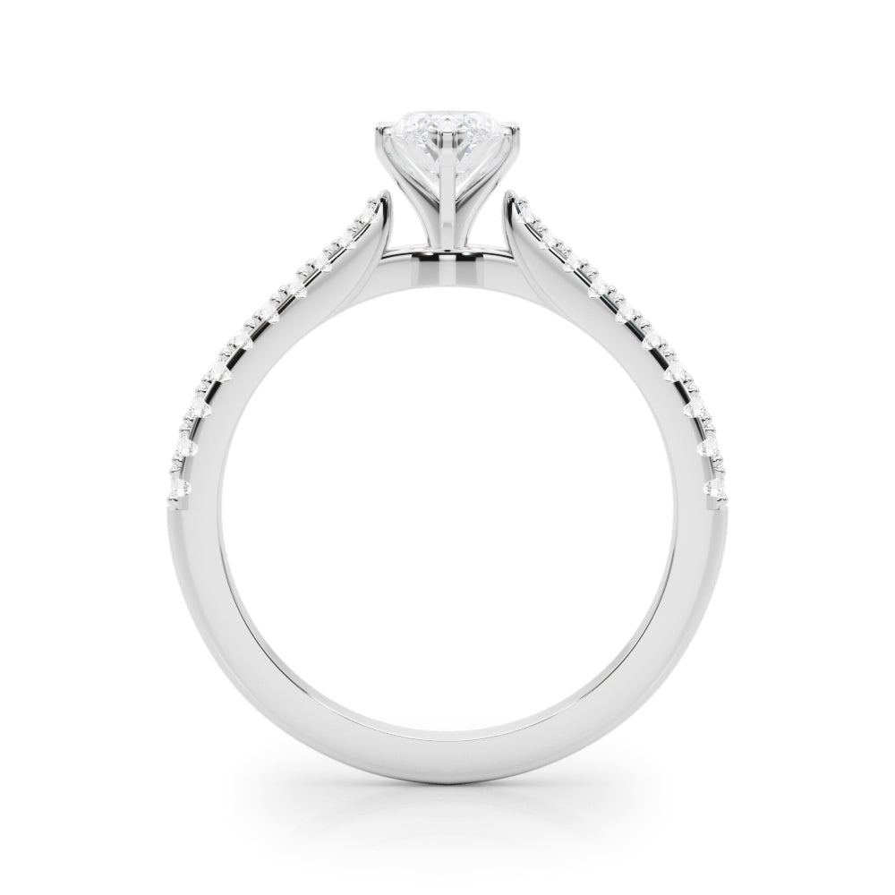 Silver Marquise Cut Solitaire Diamond Engagement Ring with Pave Band and Four-Prong Setting 1