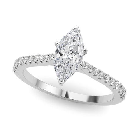 Silver Marquise Cut Solitaire Diamond Engagement Ring with Pave Band and Four-Prong Setting 2