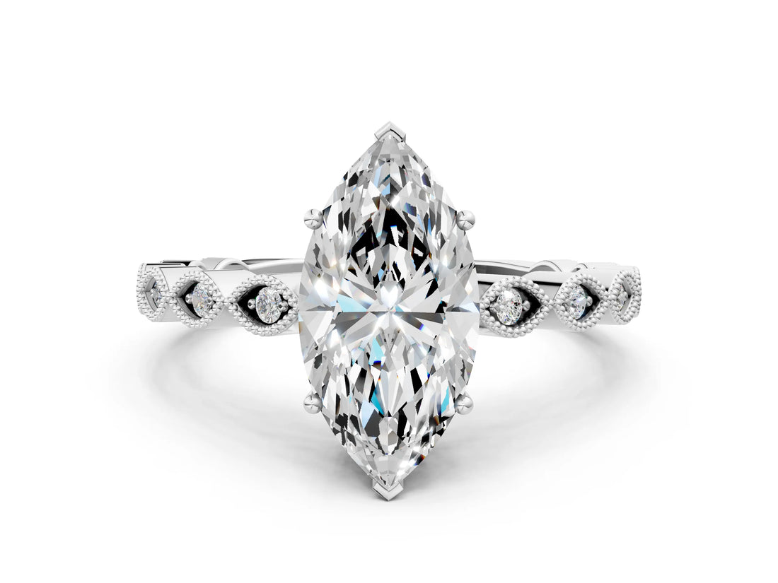 Silver Marquise Cut Solitaire Diamond Ring with Infinity Twist Band and Four-Prong Setting_25