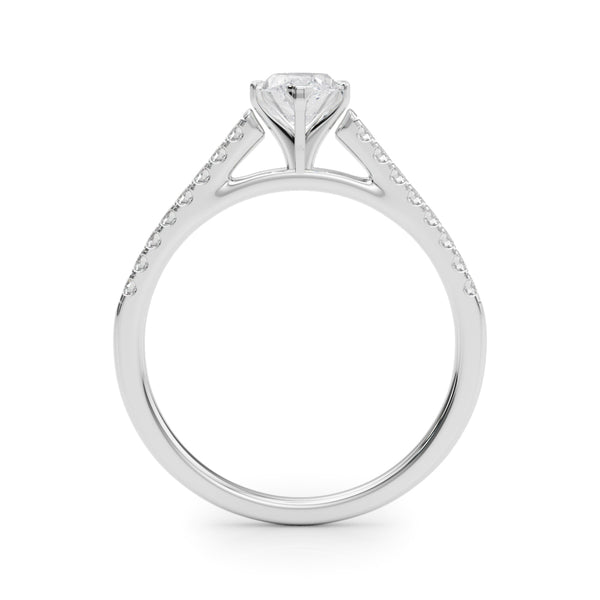 White gold Marquise Cut Solitaire Diamond Ring with Pave Band and Four-Prong Setting