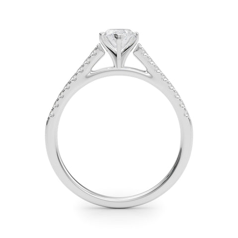 Silver Marquise Cut Solitaire Diamond Ring with Pave Band and Four-Prong Setting 1