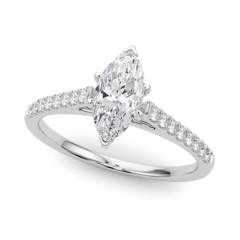 Silver Marquise Cut Solitaire Diamond Ring with Pave Band and Four-Prong Setting 2