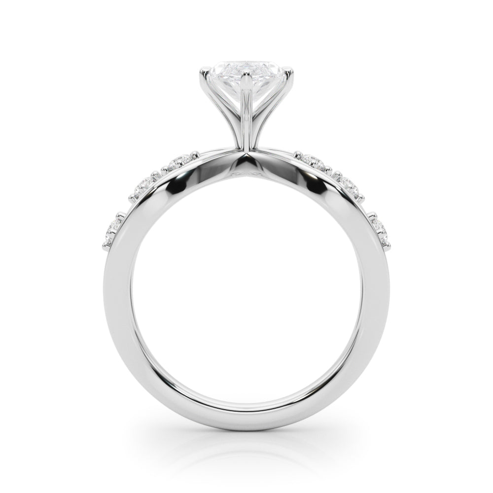Silver Marquise Cut Solitaire Diamond with Side Stones on Criss-Cross Band and Four-Prong Setting 1