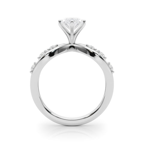 Silver Marquise Cut Solitaire Diamond with Side Stones on Criss-Cross Band and Four-Prong Setting 1