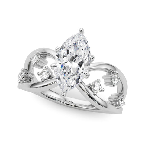 Silver Marquise Cut Solitaire Diamond with Side Stones on Criss-Cross Band and Four-Prong Setting 2
