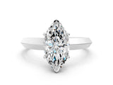 Silver Marquise Cut Solitaire Engagement Ring with Flat Band and Four-Prong Setting