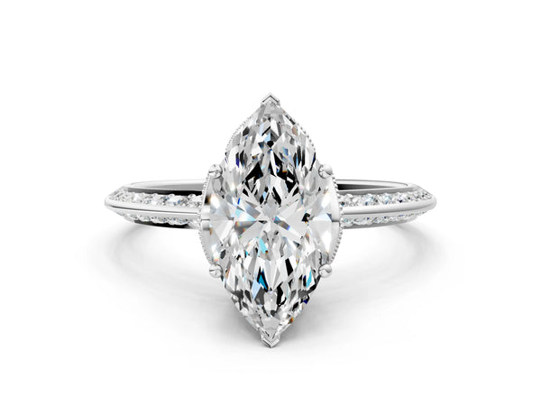 Sterling Silver Marquise Graduated Pave Engagement Ring Setting
