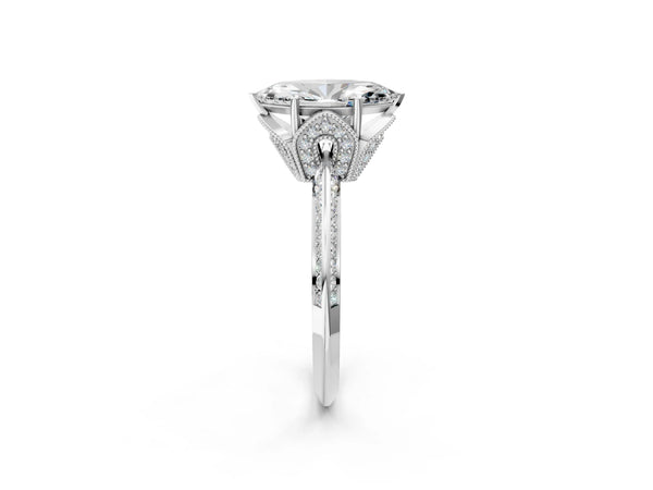 Sterling Silver Marquise Graduated Pave Engagement Ring Setting