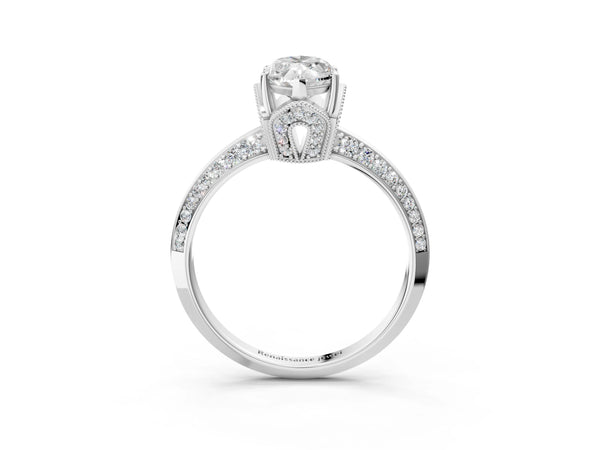 Sterling Silver Marquise Graduated Pave Engagement Ring Setting