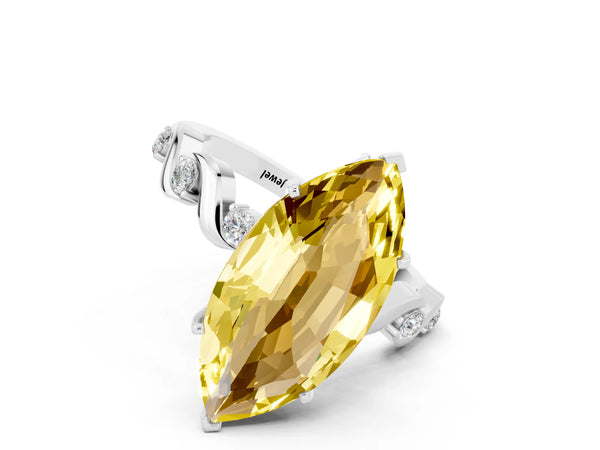 Silver Marquise Cut Yellow Sapphire Solitaire Twisted Band with Round  Accents and Prong Setting