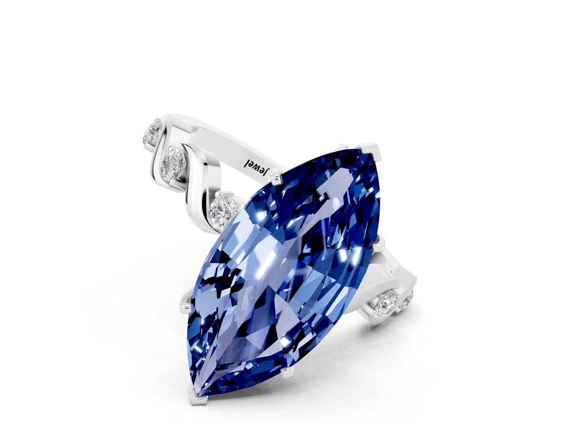 Silver Marquise Cut Solitaire Twisted Band with Prong Setting_19