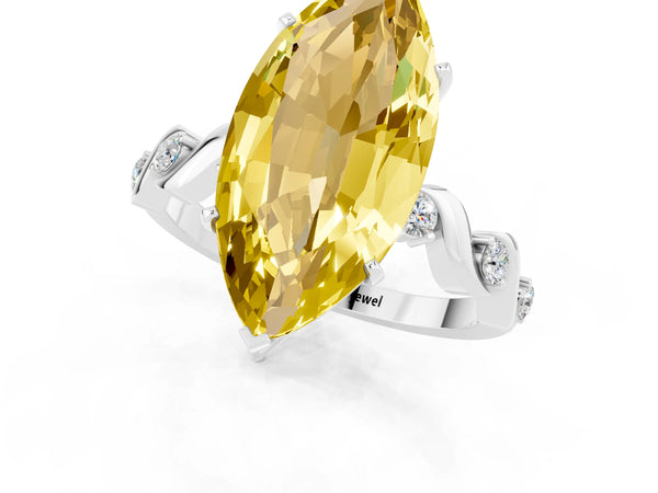 Silver Marquise Cut Yellow Sapphire Solitaire Twisted Band with Round  Accents and Prong Setting