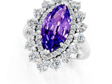 Silver Marquise Cut Tanzanite Floral Double Halo Engagement Ring with Prong Setting_139