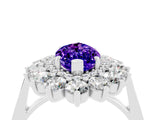 Silver Marquise Cut Tanzanite Floral Double Halo Engagement Ring with Prong Setting_142