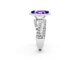 Silver Marquise Cut Tanzanite Halo Ring with Round Split Shank and Prong Setting_98