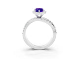 Silver Marquise Cut Tanzanite Halo Ring with Round Split Shank and Prong Setting_99