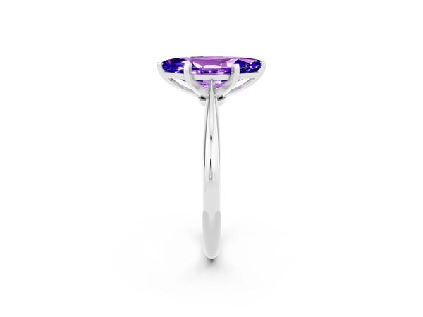 Silver Marquise Cut Tanzanite Solitaire Engagement Ring with Classic Band and Four-Prong Setting