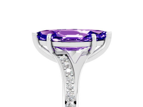 Silver Marquise Cut Tanzanite Solitaire Ring with Pavé Band and Prong Setting_17